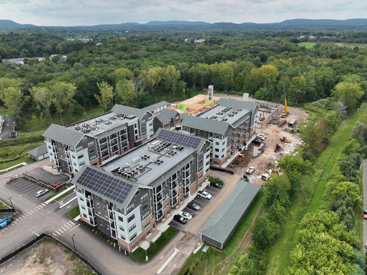 Low oblique aerial of completed multifamily buildings